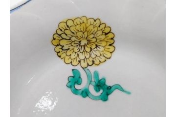 正木春蔵　九谷焼　染付　約19cm　6.2寸　食卓を明るく彩る中皿5枚セット(菊、花、和皿、和食器、なます皿、裏印、六寸二分)(R-079517)