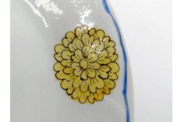 正木春蔵　九谷焼　染付　約19cm　6.2寸　食卓を明るく彩る中皿5枚セット(菊、花、和皿、和食器、なます皿、裏印、六寸二分)(R-079517)