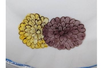 正木春蔵　九谷焼　染付　約19cm　6.2寸　食卓を明るく彩る中皿5枚セット(菊、花、和皿、和食器、なます皿、裏印、六寸二分)(R-079517)