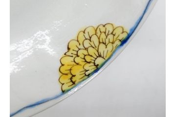 正木春蔵　九谷焼　染付　約19cm　6.2寸　食卓を明るく彩る中皿5枚セット(菊、花、和皿、和食器、なます皿、裏印、六寸二分)(R-079517)