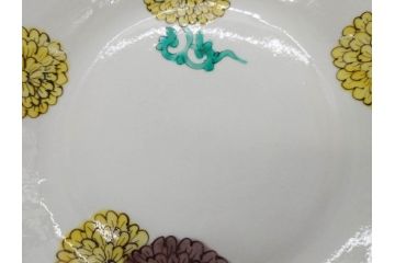 正木春蔵　九谷焼　染付　約19cm　6.2寸　食卓を明るく彩る中皿5枚セット(菊、花、和皿、和食器、なます皿、裏印、六寸二分)(R-079517)