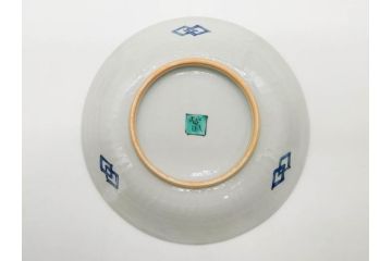 正木春蔵　九谷焼　染付　約19cm　6.2寸　食卓を明るく彩る中皿5枚セット(菊、花、和皿、和食器、なます皿、裏印、六寸二分)(R-079517)