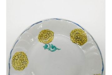 正木春蔵　九谷焼　染付　約19cm　6.2寸　食卓を明るく彩る中皿5枚セット(菊、花、和皿、和食器、なます皿、裏印、六寸二分)(R-079517)