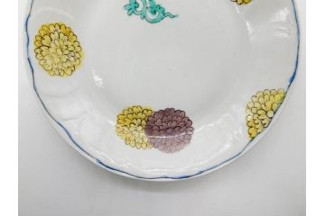 正木春蔵　九谷焼　染付　約19cm　6.2寸　食卓を明るく彩る中皿5枚セット(菊、花、和皿、和食器、なます皿、裏印、六寸二分)(R-079517)