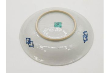 正木春蔵　九谷焼　染付　約19cm　6.2寸　食卓を明るく彩る中皿5枚セット(菊、花、和皿、和食器、なます皿、裏印、六寸二分)(R-079517)