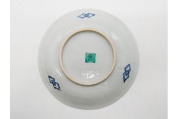 正木春蔵　九谷焼　染付　約19cm　6.2寸　食卓を明るく彩る中皿5枚セット(菊、花、和皿、和食器、なます皿、裏印、六寸二分)(R-079517)
