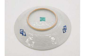 正木春蔵　九谷焼　染付　約19cm　6.2寸　食卓を明るく彩る中皿5枚セット(菊、花、和皿、和食器、なます皿、裏印、六寸二分)(R-079517)