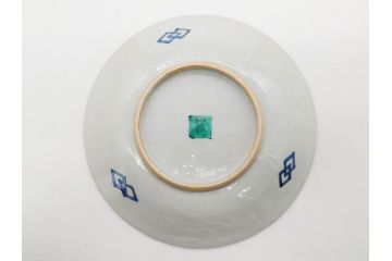 正木春蔵　九谷焼　染付　約19cm　6.2寸　食卓を明るく彩る中皿5枚セット(菊、花、和皿、和食器、なます皿、裏印、六寸二分)(R-079517)