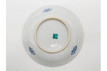 正木春蔵　九谷焼　染付　約19cm　6.2寸　食卓を明るく彩る中皿5枚セット(菊、花、和皿、和食器、なます皿、裏印、六寸二分)(R-079517)