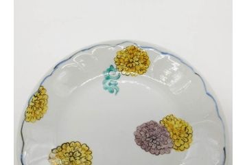 正木春蔵　九谷焼　染付　約19cm　6.2寸　食卓を明るく彩る中皿5枚セット(菊、花、和皿、和食器、なます皿、裏印、六寸二分)(R-079517)