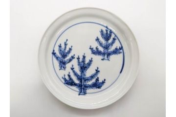 正木春蔵　九谷焼　染付　色絵　松梅文　約14cm　4.7寸　緻密なデザインが魅力の小皿5枚セット(花、樹木、豆皿、和皿、和食器、四寸七分)(R-079518)