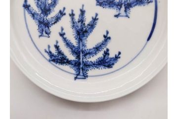 正木春蔵　九谷焼　染付　色絵　松梅文　約14cm　4.7寸　緻密なデザインが魅力の小皿5枚セット(花、樹木、豆皿、和皿、和食器、四寸七分)(R-079518)