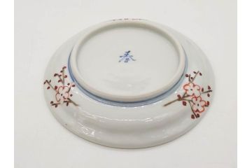 正木春蔵　九谷焼　染付　色絵　松梅文　約14cm　4.7寸　緻密なデザインが魅力の小皿5枚セット(花、樹木、豆皿、和皿、和食器、四寸七分)(R-079518)