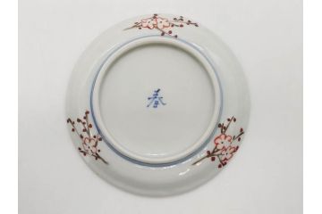正木春蔵　九谷焼　染付　色絵　松梅文　約14cm　4.7寸　緻密なデザインが魅力の小皿5枚セット(花、樹木、豆皿、和皿、和食器、四寸七分)(R-079518)