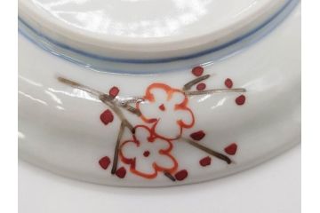 正木春蔵　九谷焼　染付　色絵　松梅文　約14cm　4.7寸　緻密なデザインが魅力の小皿5枚セット(花、樹木、豆皿、和皿、和食器、四寸七分)(R-079518)