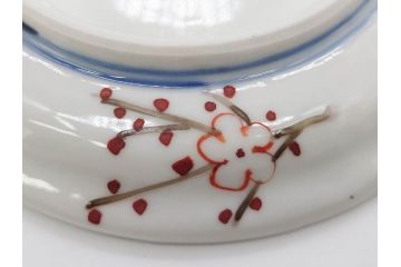 正木春蔵　九谷焼　染付　色絵　松梅文　約14cm　4.7寸　緻密なデザインが魅力の小皿5枚セット(花、樹木、豆皿、和皿、和食器、四寸七分)(R-079518)