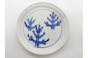 正木春蔵　九谷焼　染付　色絵　松梅文　約14cm　4.7寸　緻密なデザインが魅力の小皿5枚セット(花、樹木、豆皿、和皿、和食器、四寸七分)(R-079518)