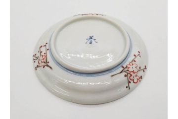 正木春蔵　九谷焼　染付　色絵　松梅文　約14cm　4.7寸　緻密なデザインが魅力の小皿5枚セット(花、樹木、豆皿、和皿、和食器、四寸七分)(R-079518)
