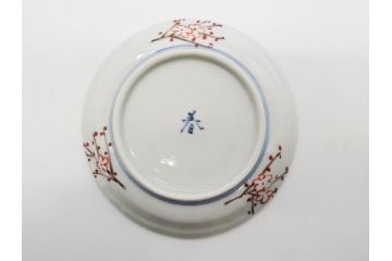 正木春蔵　九谷焼　染付　色絵　松梅文　約14cm　4.7寸　緻密なデザインが魅力の小皿5枚セット(花、樹木、豆皿、和皿、和食器、四寸七分)(R-079518)