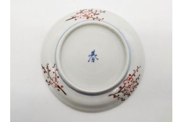 正木春蔵　九谷焼　染付　色絵　松梅文　約14cm　4.7寸　緻密なデザインが魅力の小皿5枚セット(花、樹木、豆皿、和皿、和食器、四寸七分)(R-079518)