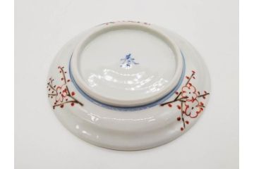 正木春蔵　九谷焼　染付　色絵　松梅文　約14cm　4.7寸　緻密なデザインが魅力の小皿5枚セット(花、樹木、豆皿、和皿、和食器、四寸七分)(R-079518)