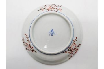 正木春蔵　九谷焼　染付　色絵　松梅文　約14cm　4.7寸　緻密なデザインが魅力の小皿5枚セット(花、樹木、豆皿、和皿、和食器、四寸七分)(R-079518)