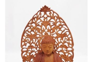 小宮茂　木彫　釈迦如来像(木製、仏像、仏教美術、置物、オブジェ、松久宗琳、ガラスケース付き、佛像彫刻作品集付き)(R-079520)