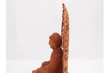 小宮茂　木彫　釈迦如来像(木製、仏像、仏教美術、置物、オブジェ、松久宗琳、ガラスケース付き、佛像彫刻作品集付き)(R-079520)