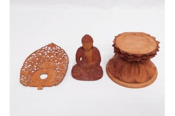 小宮茂　木彫　釈迦如来像(木製、仏像、仏教美術、置物、オブジェ、松久宗琳、ガラスケース付き、佛像彫刻作品集付き)(R-079520)