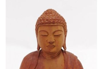 小宮茂　木彫　釈迦如来像(木製、仏像、仏教美術、置物、オブジェ、松久宗琳、ガラスケース付き、佛像彫刻作品集付き)(R-079520)