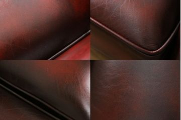 中古　イギリス　本革(レザー)　クラシカルな佇まいが魅力的なウィングバックソファ(ウイングバックソファ、チェスターフィールドソファ、2人掛け、2P、ラブソファ)(R-079532)