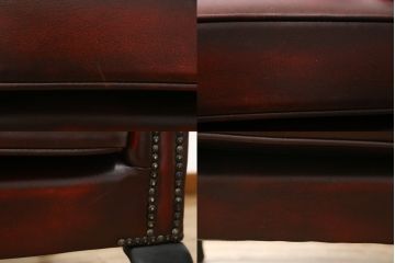 中古　イギリス　本革(レザー)　クラシカルな佇まいが魅力的なウィングバックソファ(ウイングバックソファ、チェスターフィールドソファ、2人掛け、2P、ラブソファ)(R-079532)