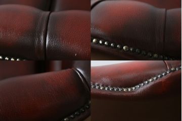 中古　イギリス　本革(レザー)　クラシカルな佇まいが魅力的なウィングバックソファ(ウイングバックソファ、チェスターフィールドソファ、2人掛け、2P、ラブソファ)(R-079532)