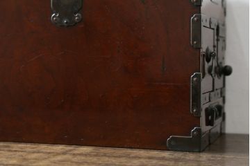 和製アンティーク　明治大正期　上手物!!　総欅(ケヤキ)材　新潟産　銅金具　和の趣たっぷりの硯箱(筆箱、小引き出し、小物収納、卓上収納、印箱、掛硯、掛け硯)(R-079534)