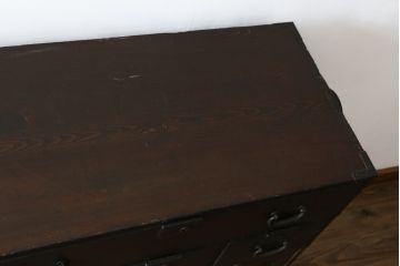 和製アンティーク　上手物!!　前面欅(ケヤキ)材　檜(ヒノキ)材　落ち着きのある佇まいが魅力的な大型関西帳場箪笥(時代箪笥、和たんす、収納タンス、整理箪笥、引き出し、サイドボード、サイドチェスト)(R-079538)