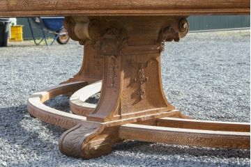 フランスアンティーク　特大!!　オーク材　半円型が珍しいクラシカルな佇まいのテーブル(円卓、半円状、会議用テーブル、ダイニングテーブル)(R-079546)