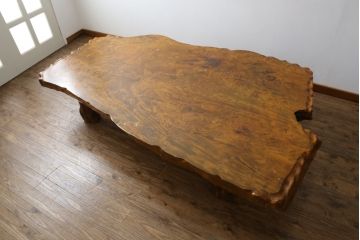 和製ビンテージ　栃の木一枚板　特大!!　木本来の風合いを楽しめる座卓(ローテーブル、センターテーブル、リビングテーブル、ヴィンテージ)(R-079549)