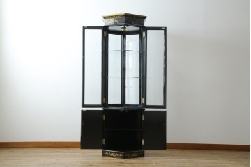 アジアンビンテージ　シノワズリ様式　照明付き　細部までこだわりの装飾が施された六角形のキュリオケース　(R-079552)