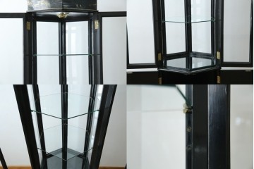 アジアンビンテージ　シノワズリ様式　照明付き　細部までこだわりの装飾が施された六角形のキュリオケース　(R-079552)