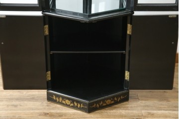 アジアンビンテージ　シノワズリ様式　照明付き　細部までこだわりの装飾が施された六角形のキュリオケース　(R-079552)