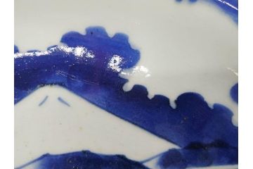 江戸期　古伊万里　染付　富士山・山水図　約29cm　9.5寸　落ち着いた佇まいを感じる大皿(風景、海、和皿、和食器、九寸五分)(R-079556)