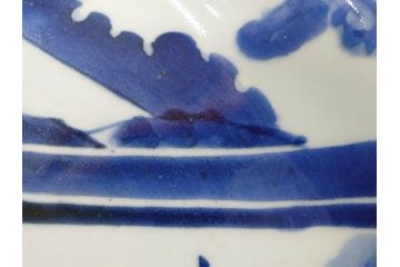 江戸期　古伊万里　染付　富士山・山水図　約29cm　9.5寸　落ち着いた佇まいを感じる大皿(風景、海、和皿、和食器、九寸五分)(R-079556)