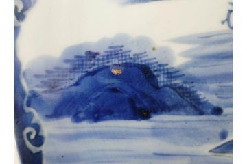 江戸期　古伊万里　染付　富士山・山水図　約29cm　9.5寸　落ち着いた佇まいを感じる大皿(風景、海、和皿、和食器、九寸五分)(R-079556)