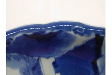 江戸期　古伊万里　染付　富士山・山水図　約29cm　9.5寸　落ち着いた佇まいを感じる大皿(風景、海、和皿、和食器、九寸五分)(R-079556)