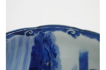 江戸期　古伊万里　染付　富士山・山水図　約29cm　9.5寸　落ち着いた佇まいを感じる大皿(風景、海、和皿、和食器、九寸五分)(R-079556)