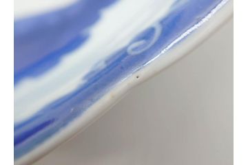 江戸期　古伊万里　染付　富士山・山水図　約29cm　9.5寸　落ち着いた佇まいを感じる大皿(風景、海、和皿、和食器、九寸五分)(R-079556)