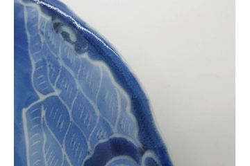 江戸期　古伊万里　染付　富士山・山水図　約30cm　9.7寸　丁寧な絵付けが優美な大皿(干し網、ツバメ、海、波、風景、和皿、和食器、九寸七分)(R-079557)