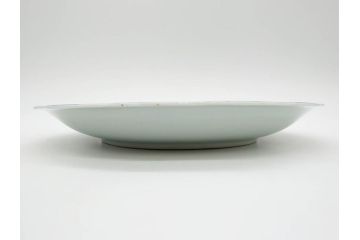 江戸期　古伊万里　染付　富士山・山水図　約30cm　9.7寸　丁寧な絵付けが優美な大皿(干し網、ツバメ、海、波、風景、和皿、和食器、九寸七分)(R-079557)