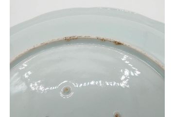 江戸期　古伊万里　染付　富士山・山水図　約30cm　9.7寸　丁寧な絵付けが優美な大皿(干し網、ツバメ、海、波、風景、和皿、和食器、九寸七分)(R-079557)