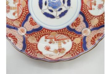 太明成化年製　上手物　古伊万里　赤絵　色絵　染錦　約22cm　7.2寸　金彩が豪華で美しい中皿2枚セット(菊、花、和皿、和食器、七寸二分)(R-079558)